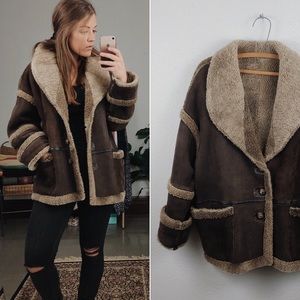 //VINTAGE// Oversized Sherpa Suede Leather Jacket